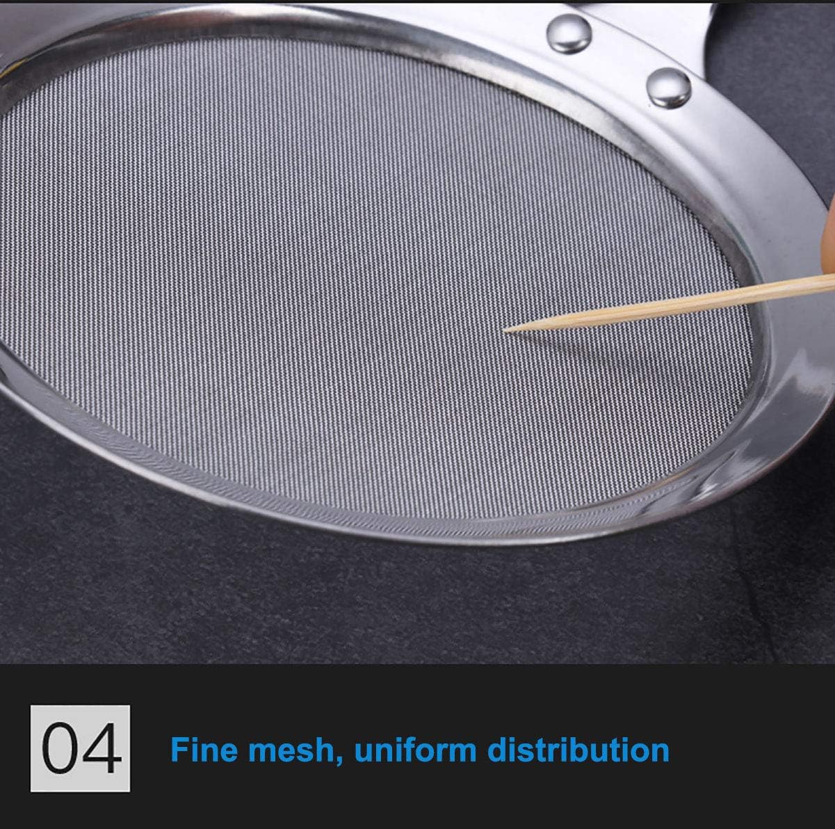 Fine Mesh Strainers, SUS 304 Premium Stainless Steel Kitchen Colander Sieve, Hand-held Oil Spoon with Good Grip