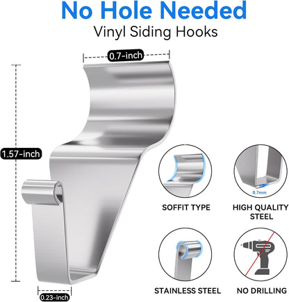 20 Pack Amuille Vinyl Siding Hooks, No Hole Siding Hanging Hangers, Heavy-Duty Stainless Steel Vinyl Siding Hanger