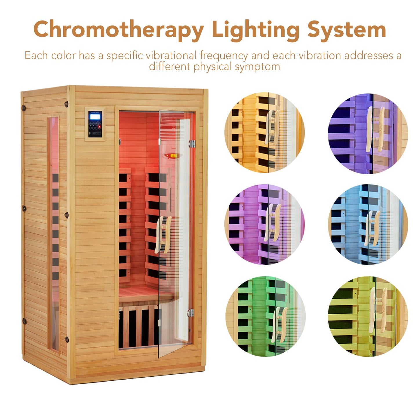 Garvee 2024 Upgrade 1 to 2 Person Sauna, 6 Heating Plate Infrared Physical Therapy Wooden Dry Steam Sauna, Low EMF, MP3 Auxiliary Connection, Dual Controls Inside and Outside Fits, Home Spa Day Use