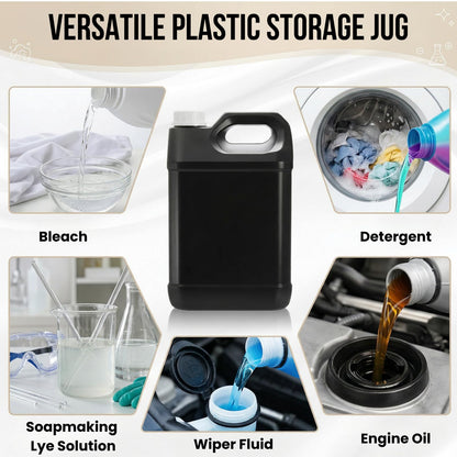 Hacaroa 3 Pack Plastic Storage Jug for Non-Flammable Liquid, 1 Gallon/4L HDPE Motor Oil Container with White Lid&Ergonomic Handle, Black Empty Bottle for Bleach, Detergent, Lubricant, Not for Fuel Use