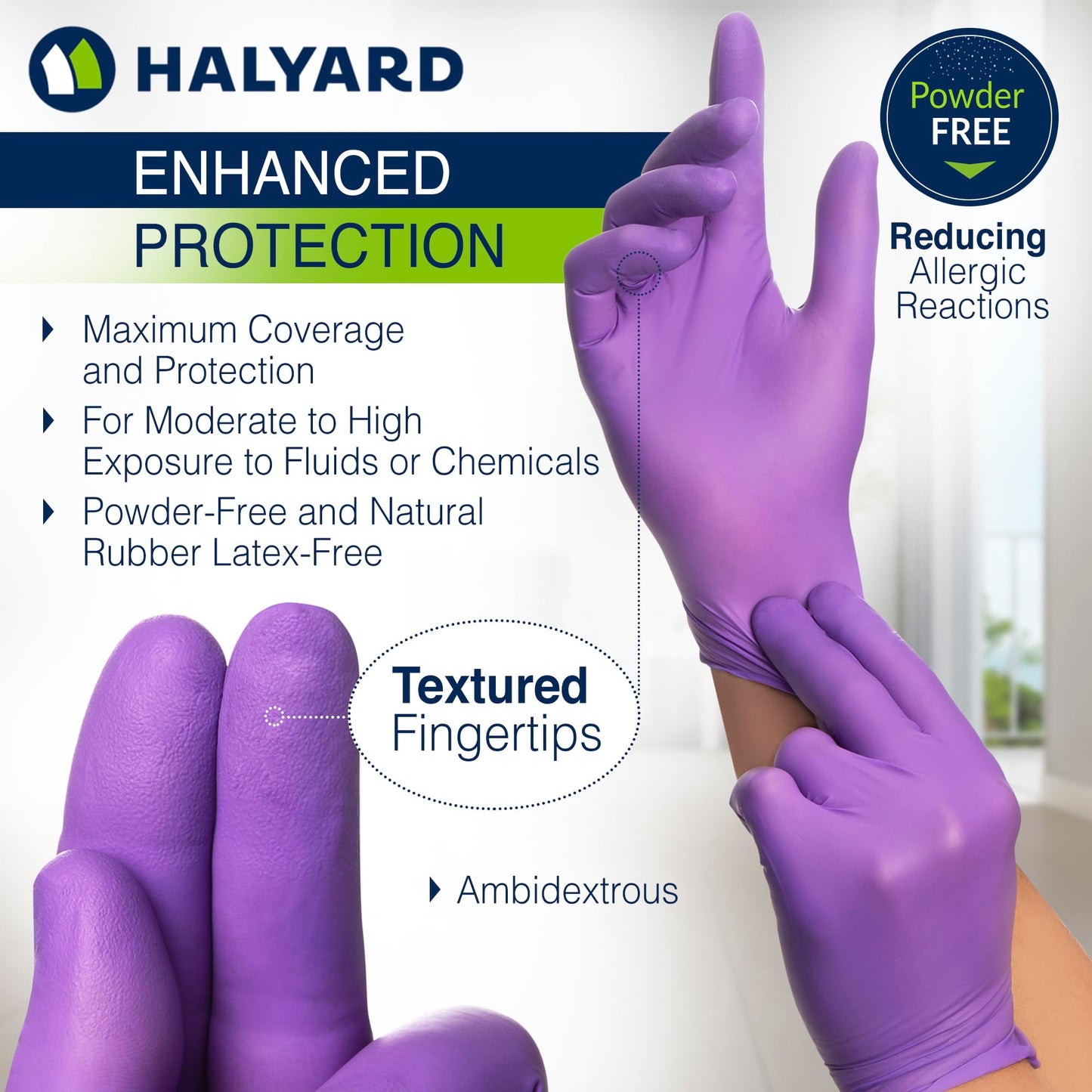 HALYARD PURPLE NITRILE Gloves Powder Free Disposable Medical Exam Gloves Dental Chemo Protection 5.9 mil 9.5 In XS Purple 55080 (Case of 1000)