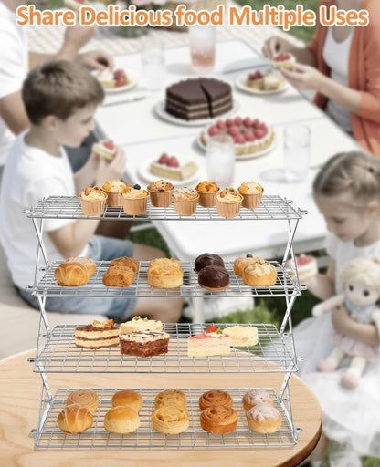 4 Tier Collapsible Cooling Rack, 2/3/4-Tier Upgraded,Adjustable ＆ Stackable Baking Rack, 5 Modes Cooling Racks for Cooking and Baking, Roasting ＆ Grilling Gifts for Picnic Party