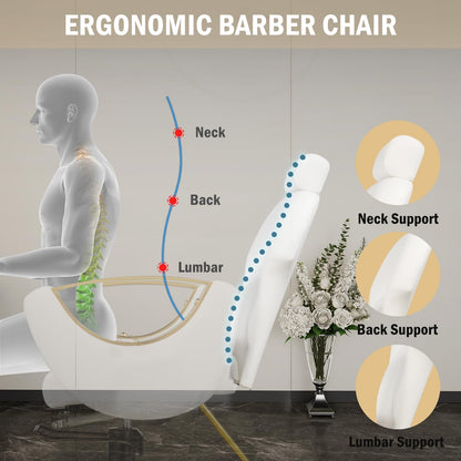 Tythical Salon Chair for Hair Stylist, Reclining Hair Salon Chair for Home, Barber Styling Chairs with Heavy Duty Hydraulic Pump, 360 ° Swivel, Multi-Function Beauty Spa Equipment Cream White Gold