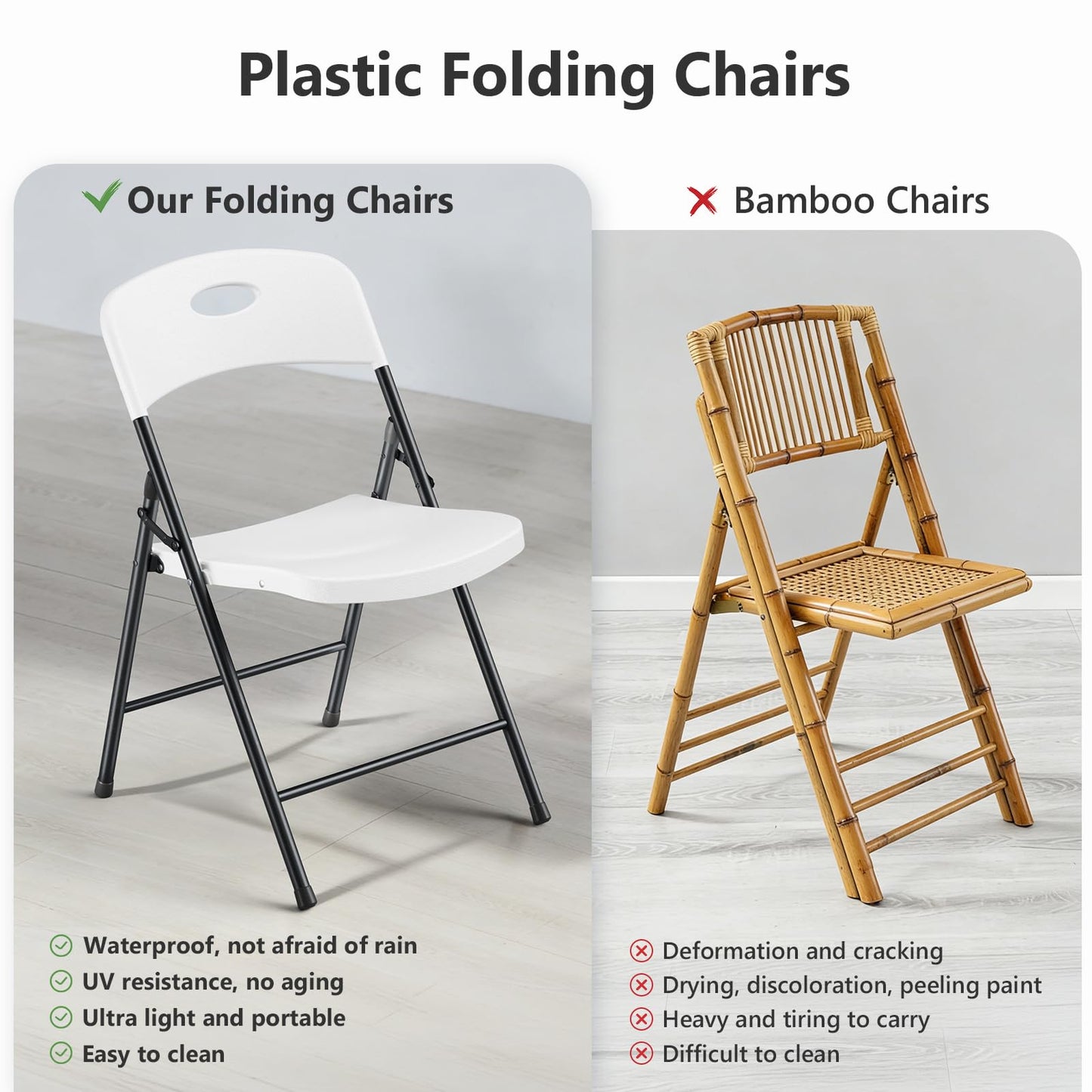 MAKE CHANGES Folding Chairs 12 Pack, Outdoor Folding Chairs for Outside Indoor, Portable 350 lbs Capacity Heavy Duty Plastic Metal Foldable Chairs Commercial Seating for Picnic, Party, Patio, White