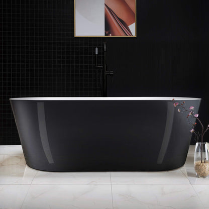 WOODBRIDGE 67" Freestanding Acylic Soaking Bathtub with White, Drain and Overflow in Matte, BTA1813-MB-Drain &O, Matte Black