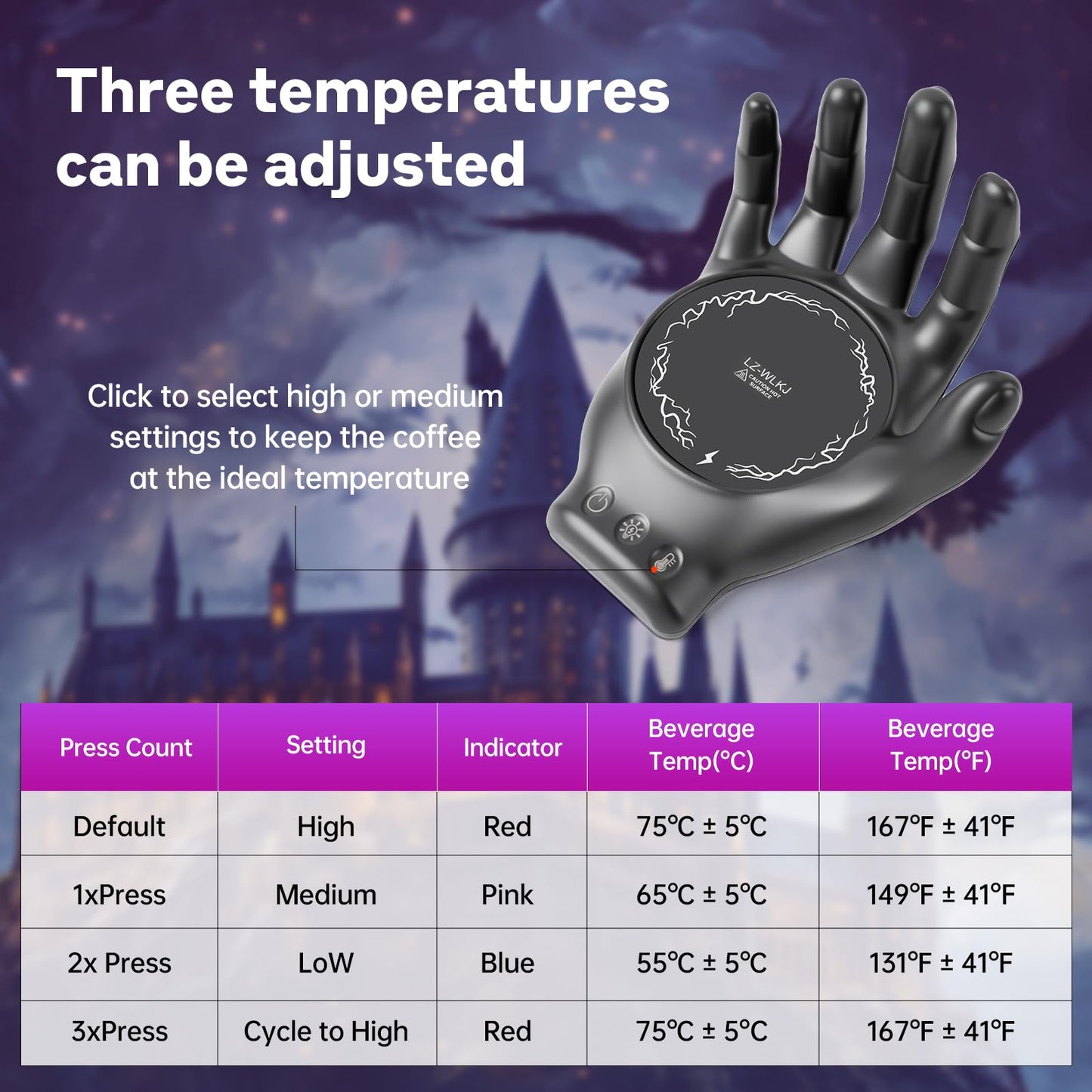 Devil's Hand Heating Mug Warmer & Mug Set - 3 Temp Settings & 8H Timer, Coffee Cup Warmer Plate for Desk Auto Shut Off, Ideal Beverage Warmer Gift for Coffee, Tea, Milk (Black)