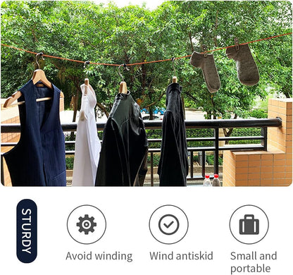 Portable Travel Clothesline Cord, Adjustable 33ft Camping Clothes Line with 20Pcs Windproof Clothespins