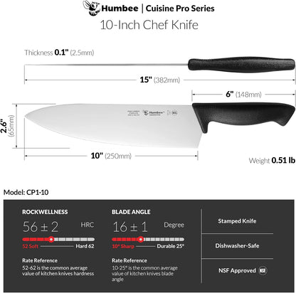 Cuisine Pro 12-Inch Chef Knife, NSF Certified High Carbon Stainless Steel Blade, Ergonomic Handle