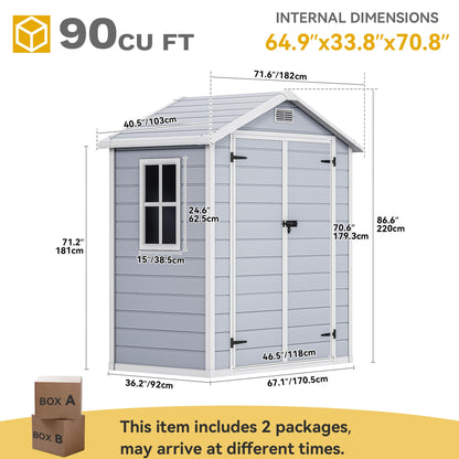 DWVO 6x4 FT Resin Storage Shed with Reinforced Floor, Outdoor Storage Shed with Lockable Door, Window and Vents, Waterproof Plastic Tool Storage for Garden, Backyard, Patio, Lawn
