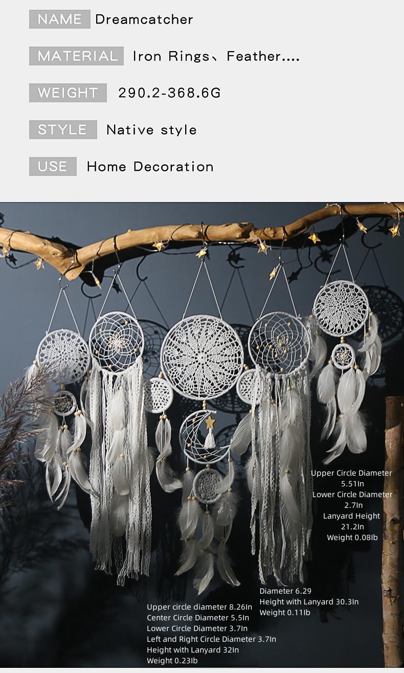 5 Pack Moon Phase Dreamcatcher Set Boho Wall Decor, Boho Macrame Wall Hanging Dream Catchers, for Home, Bedroom, Living Room, Witchy Gifts (Camel)