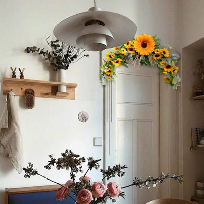 Rustic Artificial Sunflower Swag, 23 Inch Decorative Floral Swag with Sunflower and Green Leaves for Wedding Arch Front
