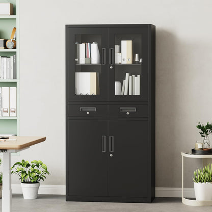File Cabinet 2-Drawer Lateral with Lock, Metal Office Filing Cabinet for Letter/Legal/a4, Heavy Duty Storage Organizer, Full Extension Drawers, Anti-Tip Safety, Black, Home Office Organization