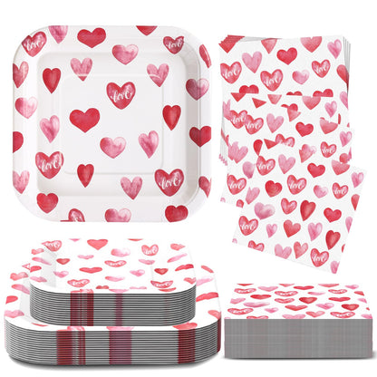 Glinarious Valentines Day Plates and Napkins Sets, Square Valentine Plates 9" Heart Plates 7" for Valentines Day Party Decorations