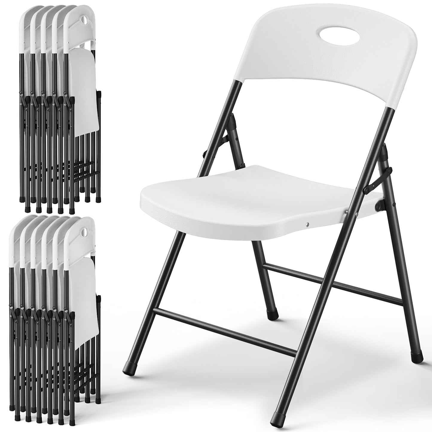MAKE CHANGES Folding Chairs 12 Pack, Outdoor Folding Chairs for Outside Indoor, Portable 350 lbs Capacity Heavy Duty Plastic Metal Foldable Chairs Commercial Seating for Picnic, Party, Patio, White