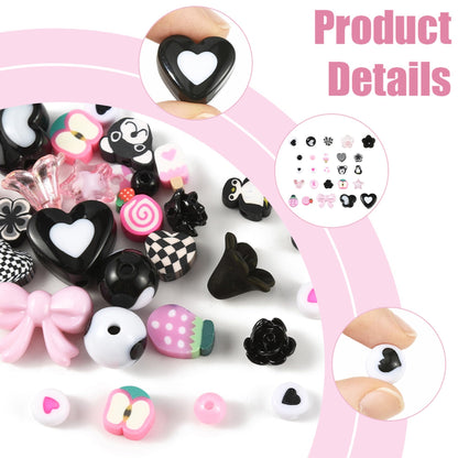 MakemadeDIY 440Pcs Assorted Beads for Bracelets Making, Including Cute Acrylic Polymer Clay Resin Beads Caps for Jewelry Necklaces Earrings Making Crafts Supplies