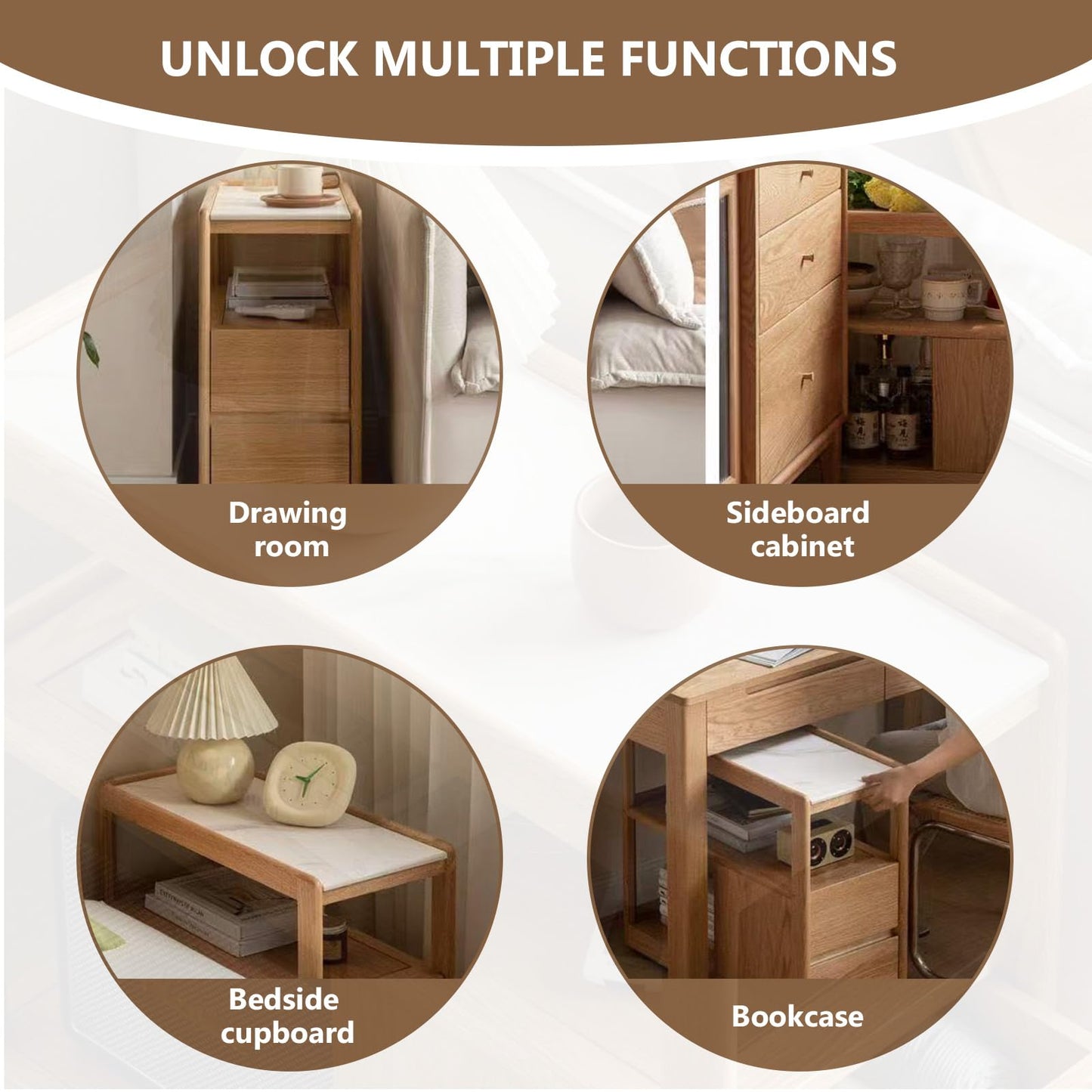 YingjiaLife Couch Side Table,with Scroll Wheels Mobile Dining Side Table,Narrow Bedside Table with Storage Function （Oak Color, 26.77" Dx 11.81" W x 23.23" H for Living Room Bedroom,Restauran Use