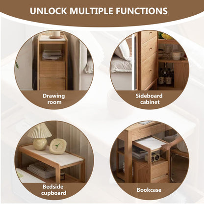YingjiaLife Couch Side Table,with Scroll Wheels Mobile Dining Side Table,Narrow Bedside Table with Storage Function （Oak Color, 26.77" Dx 11.81" W x 23.23" H for Living Room Bedroom,Restauran Use