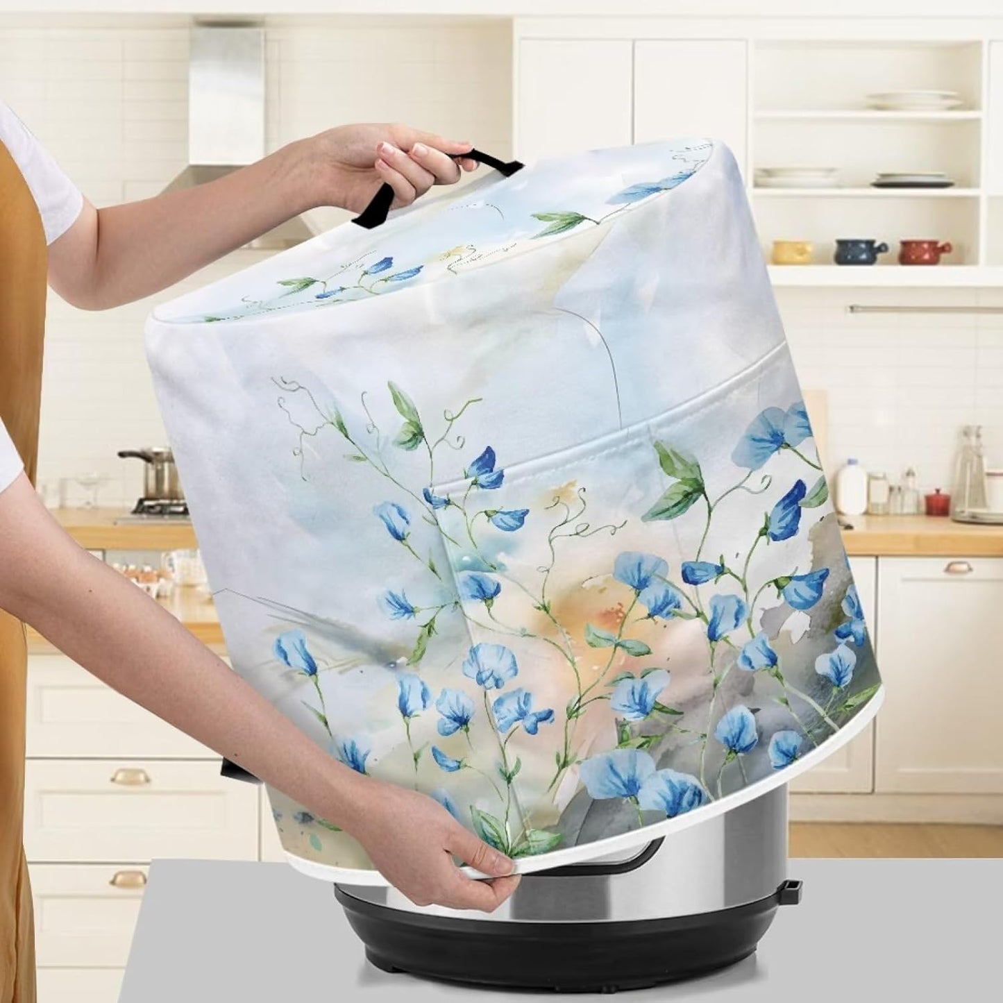 Floral Print Pressure Cooker Dust Cover Compatible with 6 Quart - Durable Cover with Pocket for Kitchen Appliances