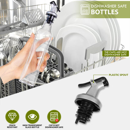 YEBODA 8oz Clear Glass Olive Oil Dispenser Bottles, and Vinegar Cruet Bottle Includes Pourers, Funnel Labels, Cooking Container for Kitchen 6 Pack