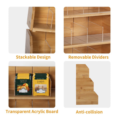 TIOPGHAD 3 Layer Stackable Bamboo Tea Bag Organizer Storage Holder for Tea Bags Wood Tea Box Containers Tea Rack Teabag Station Stand for Cabinet Countertop Office(Patented Design)
