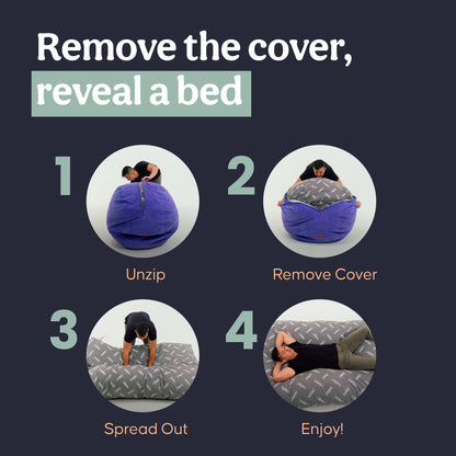 CordaRoy's Plush Bean Bag - Convertible Bean Bag Chair - Machine-Washable Plush Fabric Cover - for Basement, Living Room, Game Room, Dorm & More - King Size - Indigo | Made in The USA