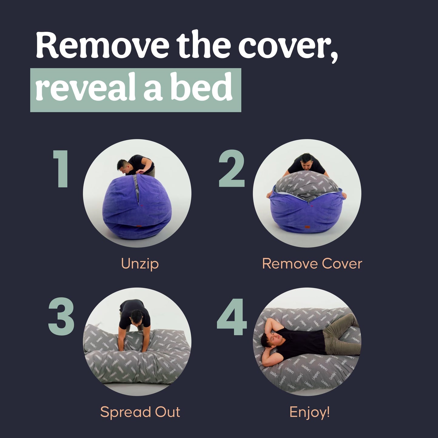 CordaRoy's Chenille Bean Bag Chair, Convertible Chair Folds from Bean Bag to Lounger, As Seen on Shark Tank, Moss - Queen Size