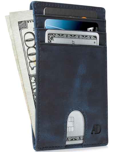 Access Denied REAL LEATHER Slim Minimalist Mens Wallet - Thin Front Pocket RFID Credit Card Holder Wallets For Men Holiday Gifts For Him