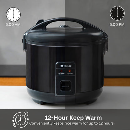 Tiger JNP-S15U-KY 8 Cup Capacity White Rice Cooker with Non-Stick Inner Pot, Retractable Power Cord, and Keep Warm up to 12 hours (Obsidian Black)