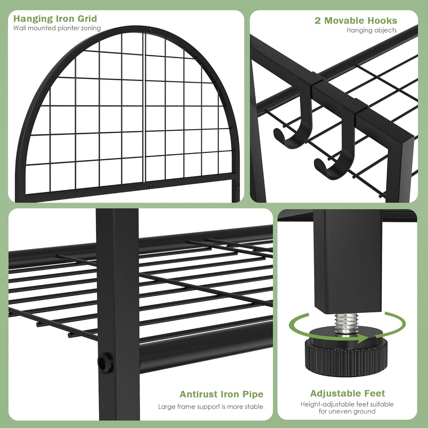 2 VGMiu Tier Plant Stand Indoor Outdoor, Metal Plant Display Stand Plants Shelf Rack for Multiple Plants, Black Flower
