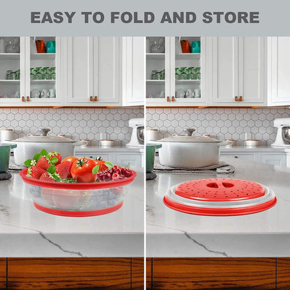 2 in 1 Aidacom Microwave Mat & Food Cover - 12" Mat as Bowl Holder, Silicone Trivet, Pot Holders, Drying, Baking, Red