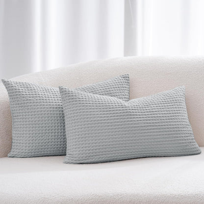 PHF 100% Cotton Waffle Weave Lumbar Pillow Cover, 12" x 20", 2 Pack, Light Grey