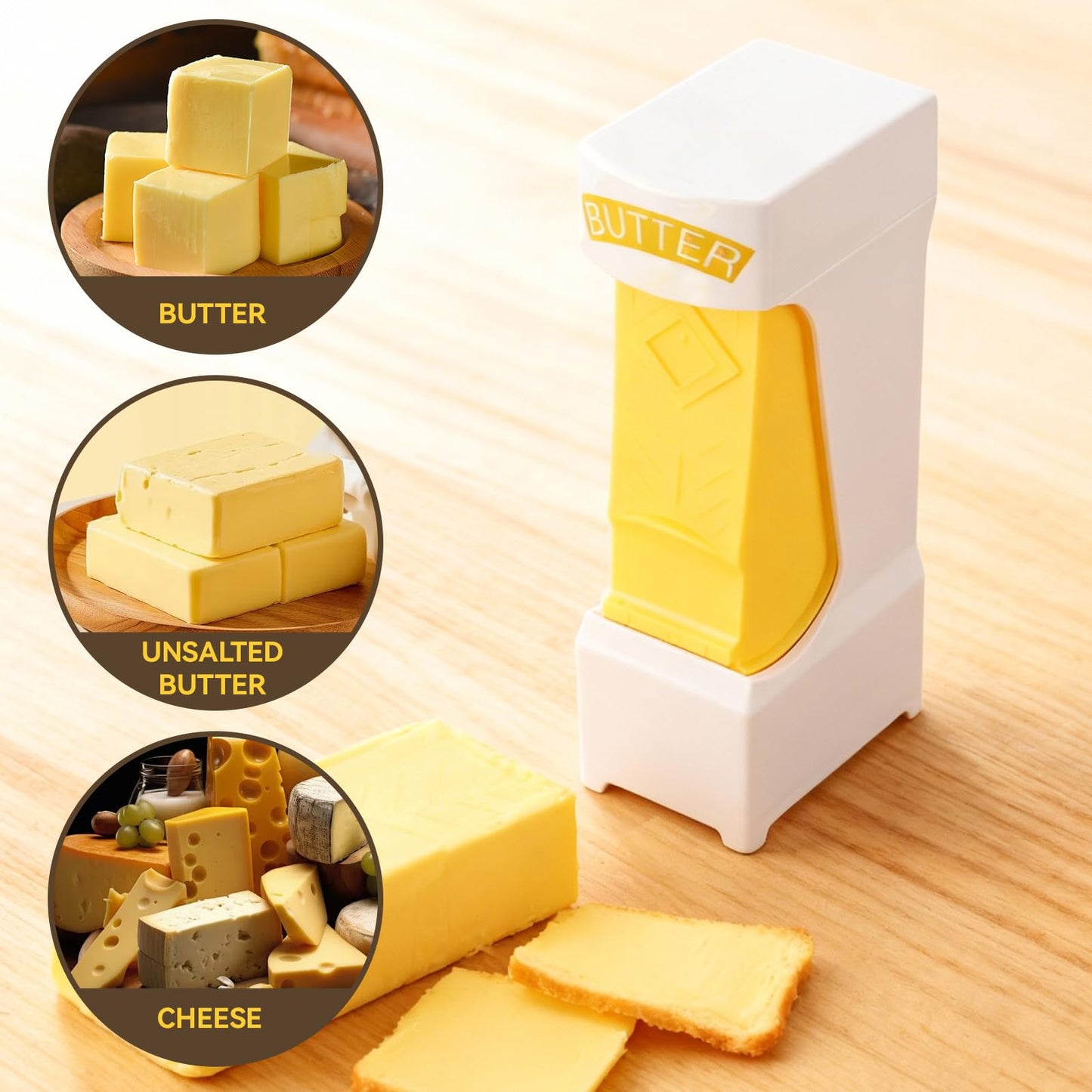 Butter Slicer, One Click Butter Cutter Butter Dispenser Butter Cutter Slicer Single Stick with Stainless Steel Blade for Kitchen
