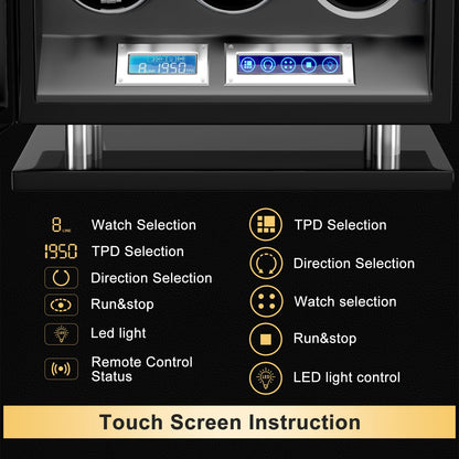DUKWIN Watch Winder for 12 Automatic Watches, Fingerprint Lock Watch Winders with LCD Touchscreen, Blue LED Light, Remote Control,Adjustable Pillow and Quiet Motor for Universal Watches, 5TPD