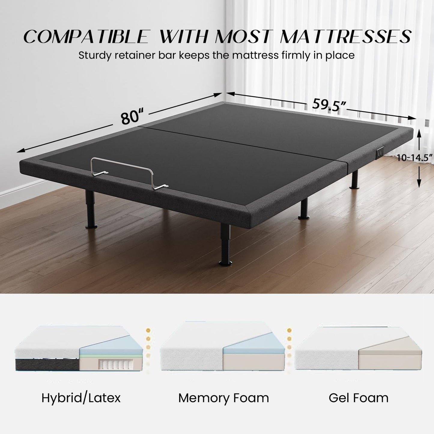 kaipuyiree Adjustable Bed Frame Queen with Massage -Wireless Remote Electric Power Bed Foundation Under-Bed Lighting | Zero Gravity | USB PortsX2 | Height Adjustable Legs