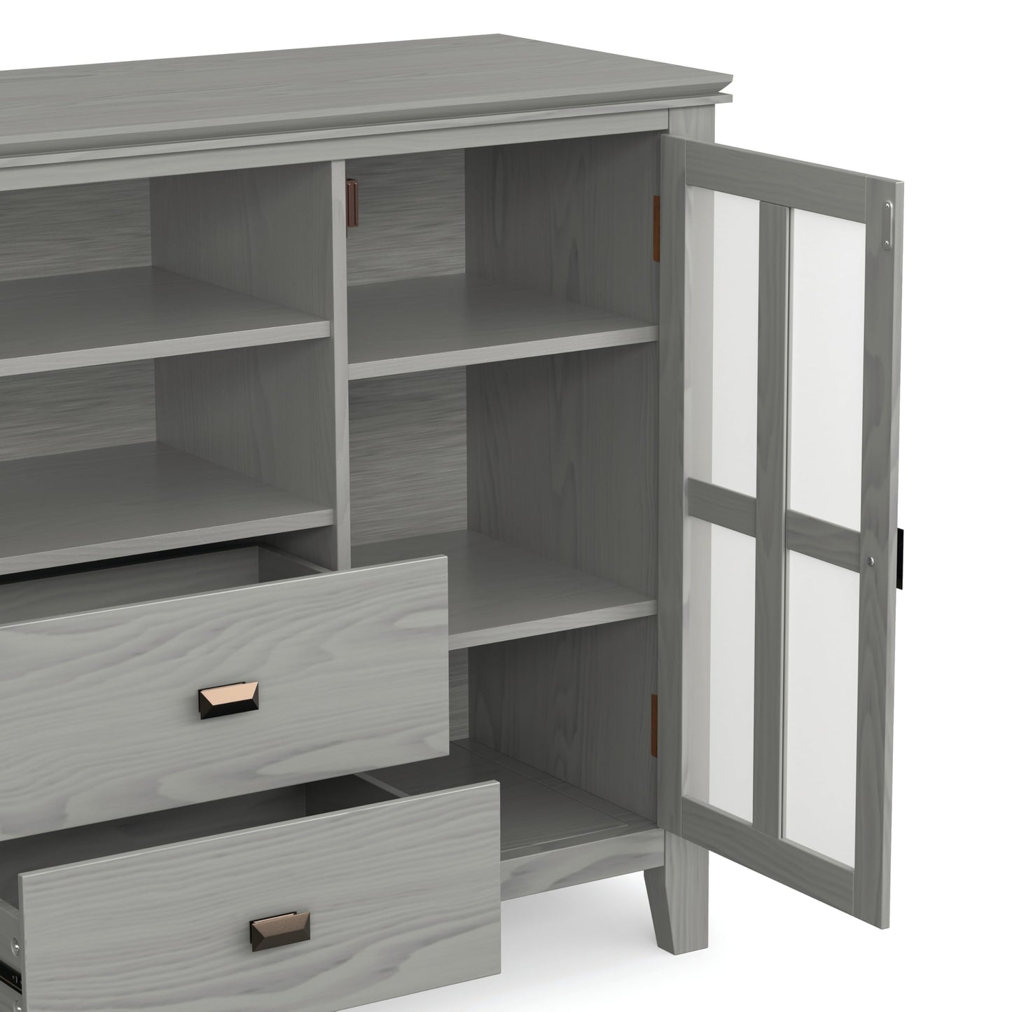 SIMPLIHOME Artisan TV Stand - 53 inch Wide Solid Wood Tall Media Console in Fog Grey, Contemporary Entertainment Center for Living Room for TVs up to 60 Inches with Drawers and Cable Management