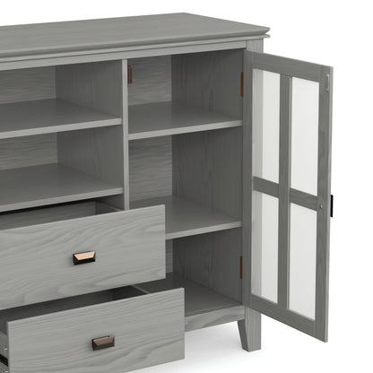SIMPLIHOME Artisan TV Stand - 53 inch Wide Solid Wood Tall Media Console in Fog Grey, Contemporary Entertainment Center for Living Room for TVs up to 60 Inches with Drawers and Cable Management