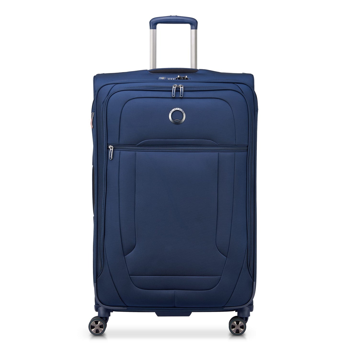 DELSEY PARIS Helium DLX Softside Expandable Luggage with Spinner Wheels, Navy Blue, Checked-Large 29 Inch
