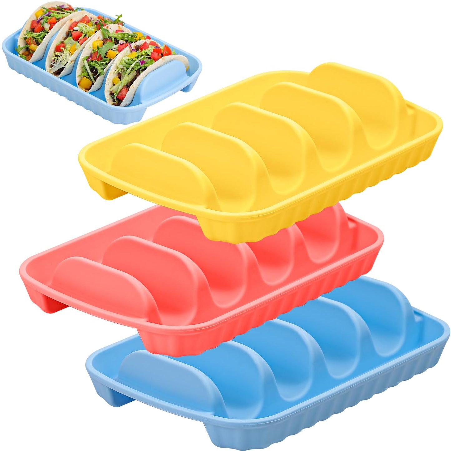 Webake 3 Packs Extra Strong Silicone Taco Holder 5mm Thickness, BPA Free & Macrowave Safe, 9.8" Large Reusable Divided Taco Plates, Effortlessly Portable & Dishwasher-Safe
