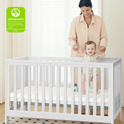 MAMAZING EvoNest Baby Crib, 11 in 1 Convertible Crib with Wheels, 100% New Zealand Wood Growing Bed, Full Size Crib for Baby, 4 Adjustable Mattress Height, White