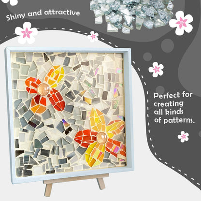 LITMIND 1.1LB Silver Mixed Irregular Glass Scraps Mosaic Tiles with Mirror and Textured Backing - Ideal for Mosaic Crafts, Puzzles, and Art Projects