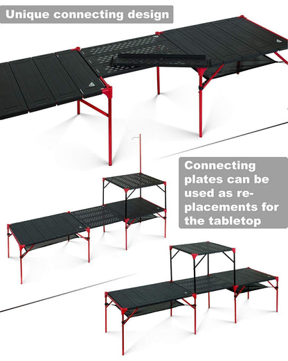 iClimb 2 Extendable Folding Table and 1 Pack Connecting Plates and 2 Lantern Hanger Bundle, Ultralight Compact for Many Person Camping Backpacking Beach Concert BBQ Party