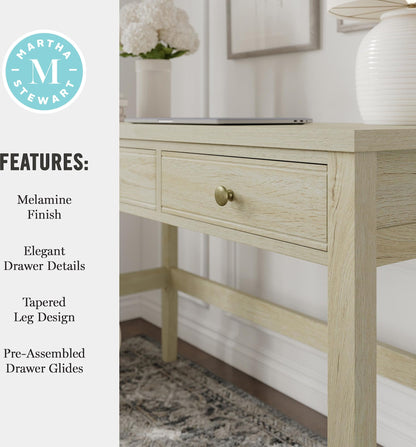 Martha Stewart Rhett Home Office Desk with 3 Drawers and Tapered Legs in Black with Oil Rubbed Bronze Hardware