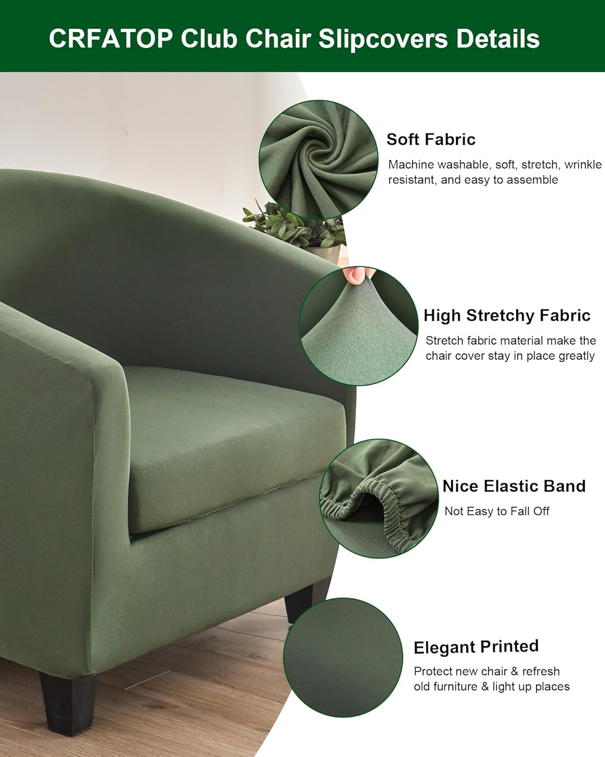 2 CRFATOP Piece Club Chair Slipcover Stretch Barrel Chair Covers Solid Tub Chair Slipcovers Soft Armchair Covers
