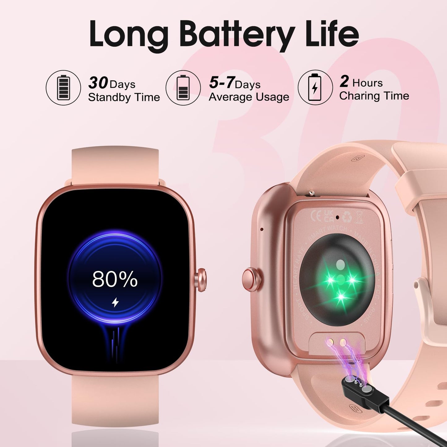 Smart Watch, 1.91" HD Screen Smartwatch for Men Women(Answer/Make Call), Fitness Watch with Heart Rate/Sleep Monitor/Steps Monitor, 110+ Sports Modes, IP68 Waterproof Activity Trackers Pink