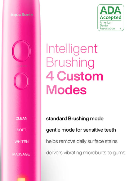 Aquasonic Vibe Series Ultra-Whitening Toothbrush – ADA Accepted Electric Toothbrush - 8 Brush Heads & Travel Case – 40,000 VPM Motor & Wireless Charging - 4 Modes w Smart Timer – Satin Rose Gold