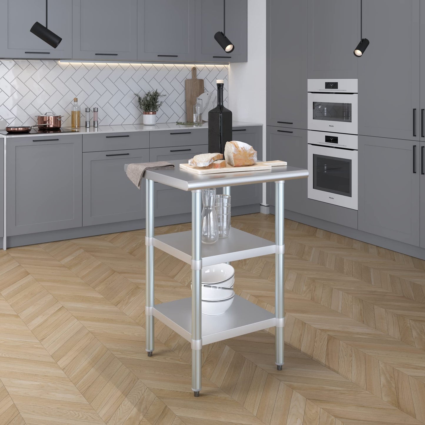 Stainless Steel Table with 2 Shelves + Optional Casters | Choose from 43 Sizes | NSF Metal Work Table for Kitchen Prep Utility | Commercial and Residential Applications
