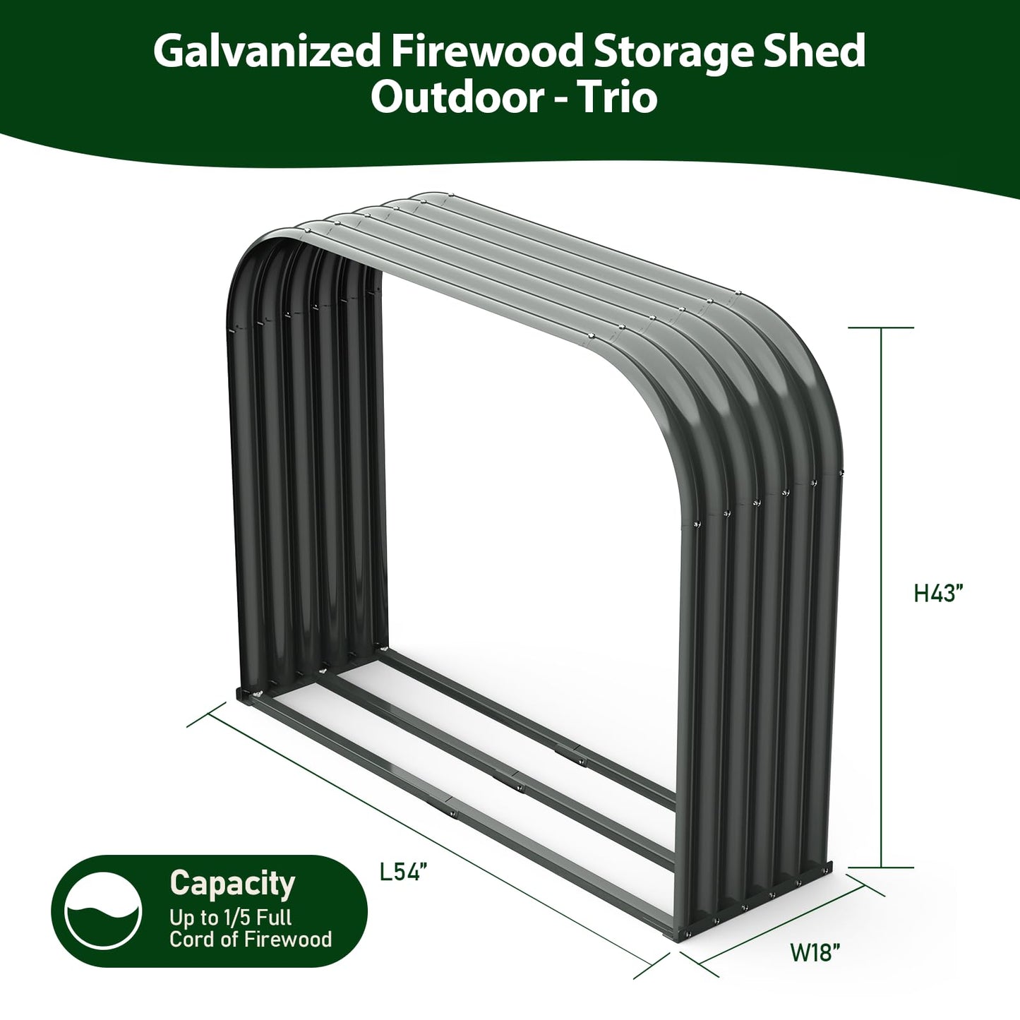 A ANLEOLIFE 6-Set Galvanized Steel Firewood Storage Rack with Weatherproof Corrugated Roof, Heavy Duty Outdoor Log Holder for Patio Porch Fire Pit, Trio, Gray