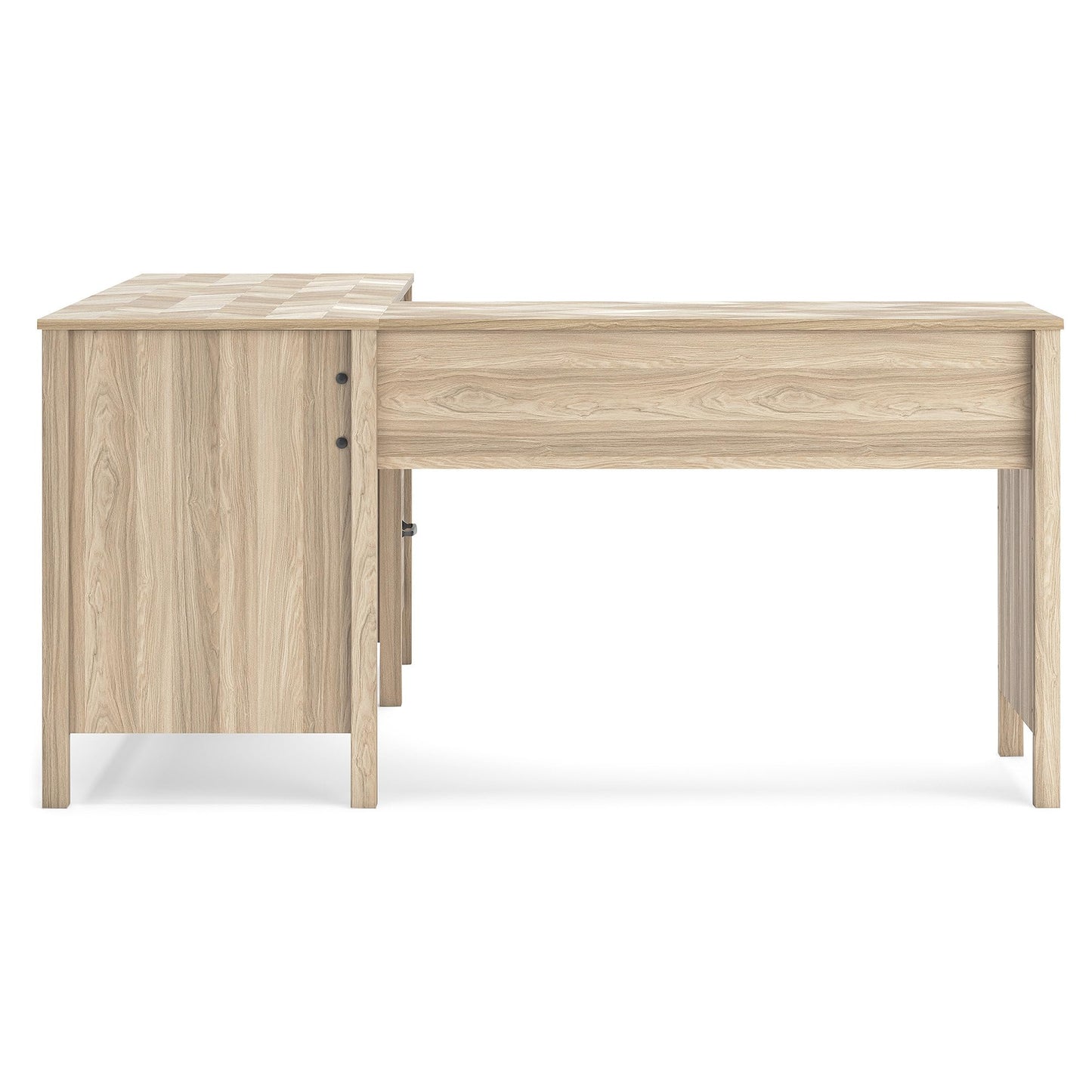 Signature Design by Ashley Battelle Scandinavian 60" Home Office Desk with Return, Drawer and Cabinet, Light Brown