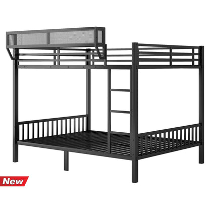 LEEKAF Stronger & Higher Quality Heavy Duty Metal Bunk Bed Queen Over Queen Size Bunkbed, Thickened Safer More Stable Steel Queen Bunk Bed (Faster Assembly)