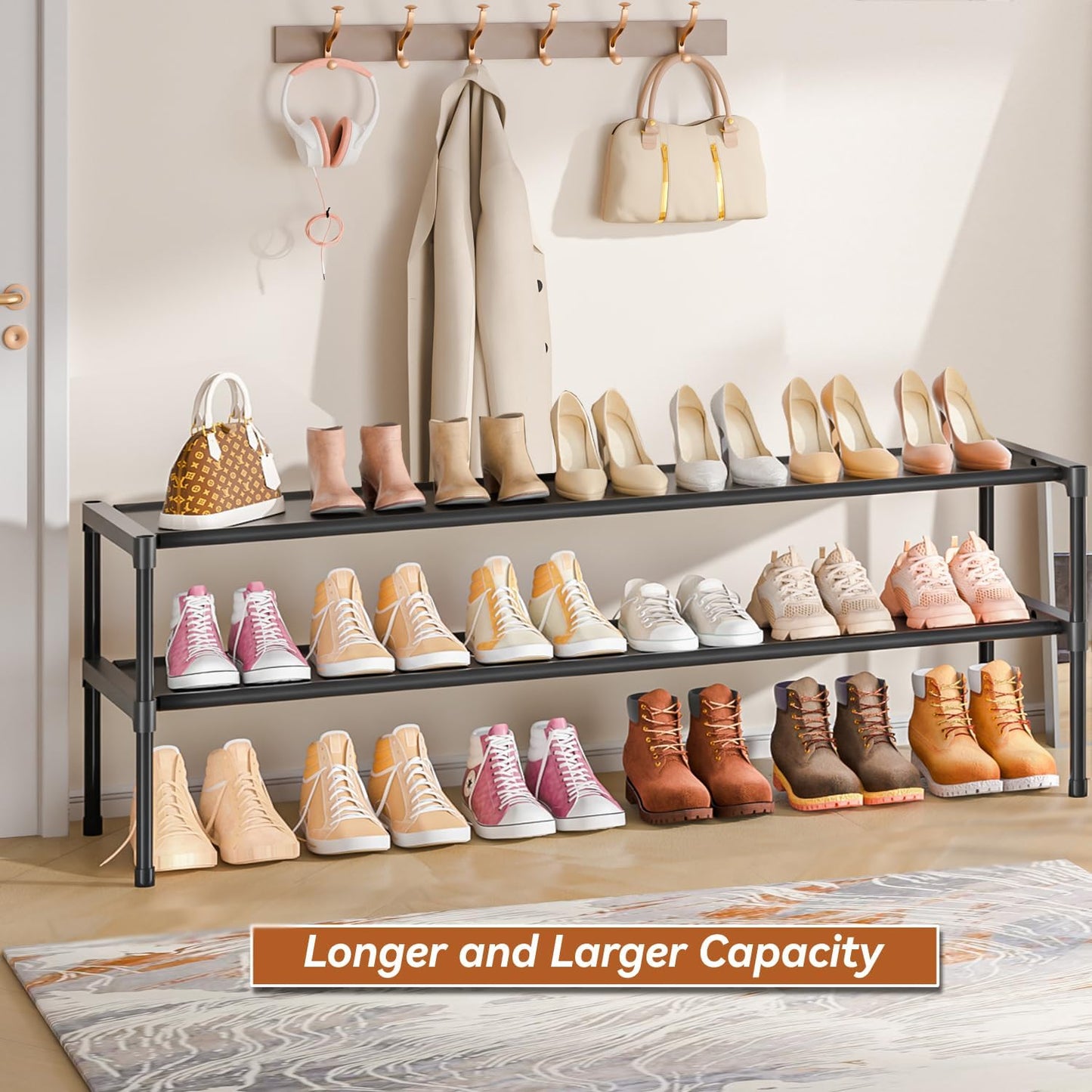 2 Closet LUKYTOWER Extra Long Shoe Rack Tier Shoe Storage Organizer Wide Stackable Shoe Organizer Racks